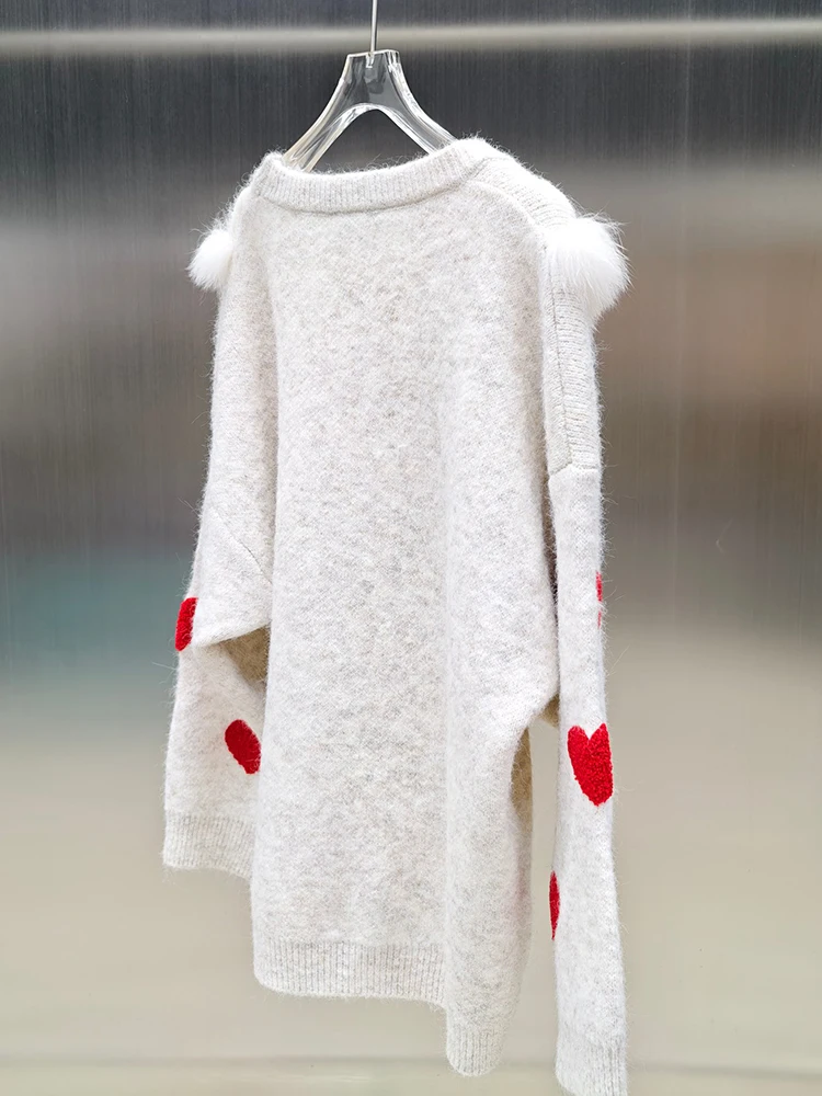 2025年女性用秋の本物の毛皮プルオーバーコート、本物のキツネの毛皮ストライプOネックニットセーターコート、女性用高級ジャケット