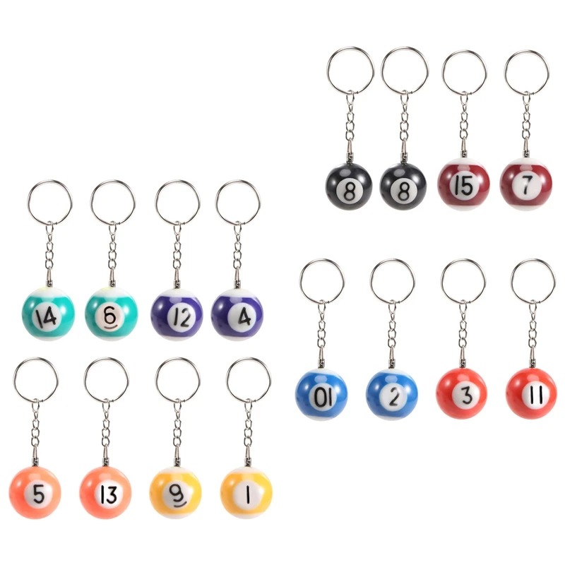 

A47U Colorful Billiard Ball Keychain Set 16 Pcs,Mini Magic Key Chain Balls Eightball Billar Billiards Chains Accessories