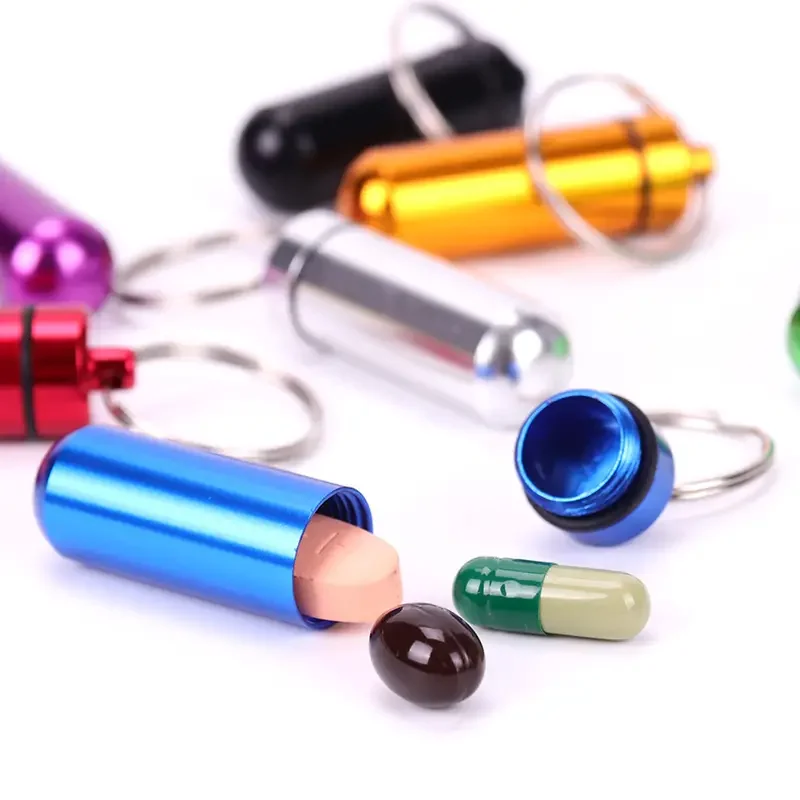 Portable Mini Travel Pill Medicine Box Case Waterproof Container Keychain Capsule Bottle Key Ring Chain First Aid Medicine Box