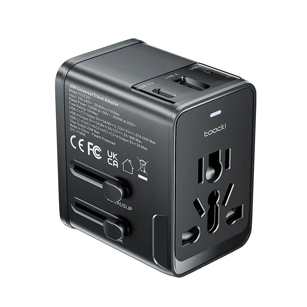 30W Travel Charger Adapter 2USB-C&USB-A Fast Charging Universal AC Converter GaN Safe Universal Adapter Plug For EU/UK/US/AU