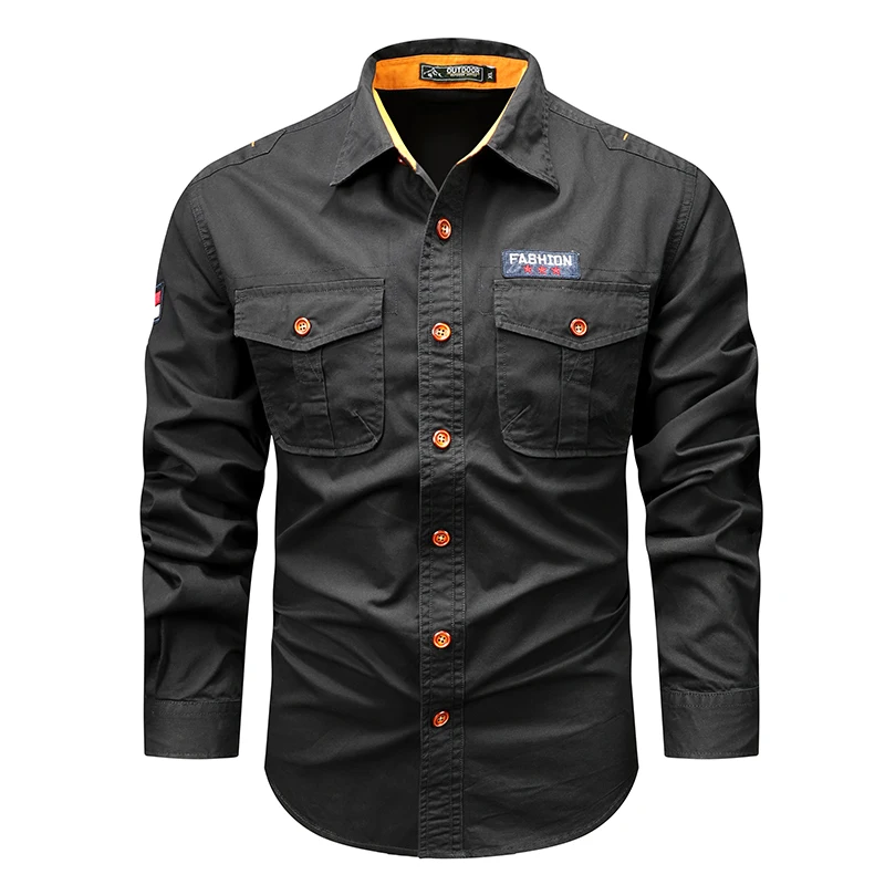 Primavera autunno uomo Cargo cotone camicie a maniche lunghe uomo Casual risvolto camicie tattiche militari camicette da esterno maschili Polo 5XL