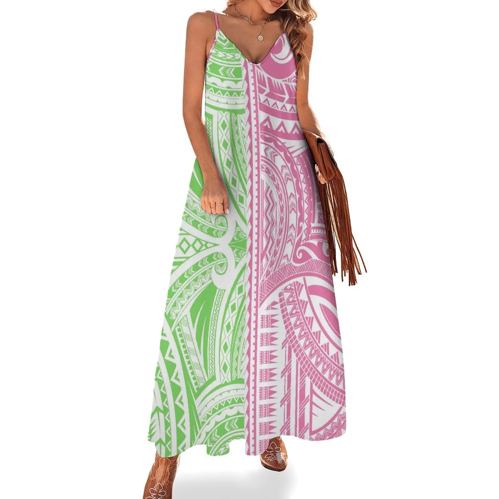 Abito allacciato alla caviglia, Abito in tessuto, Polini, Sini, Summer Island, Abito da spiaggia Sarong, Abito estivo da donna, Design stampato su misura