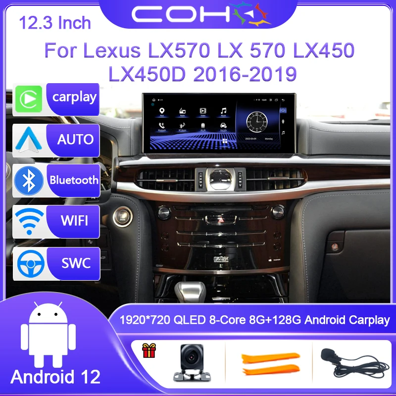 

12.3 Inch For Lexus LX570 LX 570 LX450 LX450D 2016-2019 Car Multimedia Player Gps Radio Android 12 Octa Core Carplay 4G WIFI