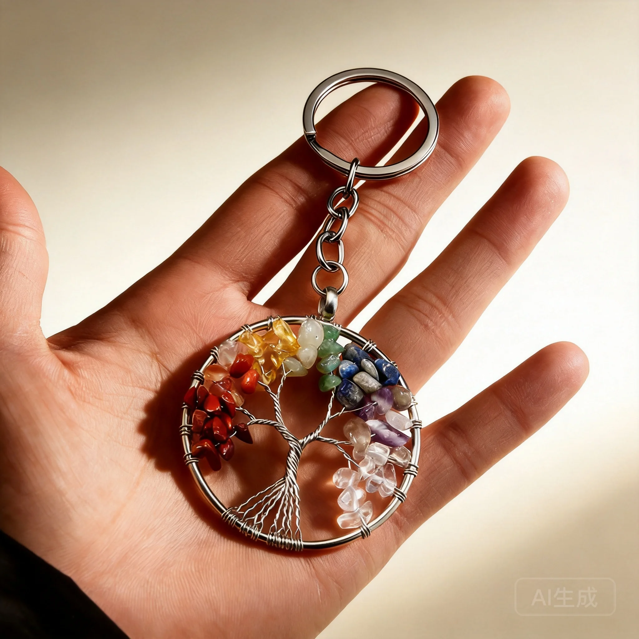 2026 Tree Of Life Keychain 7 Chakra Natural Crushed Crystal Stone Pendant Car Bag Hanging Decor Key Ring Ornament For Holiday