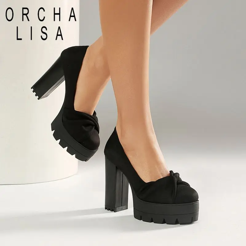 

Туфли-лодочки ORCHA LISA Fashion Flock для женщин, с круглым носком, на каблуке 11 см и платформе 3,5 см, размеры 43, 44, 45, 46, мягкие, сексуальные, для свиданий, летние