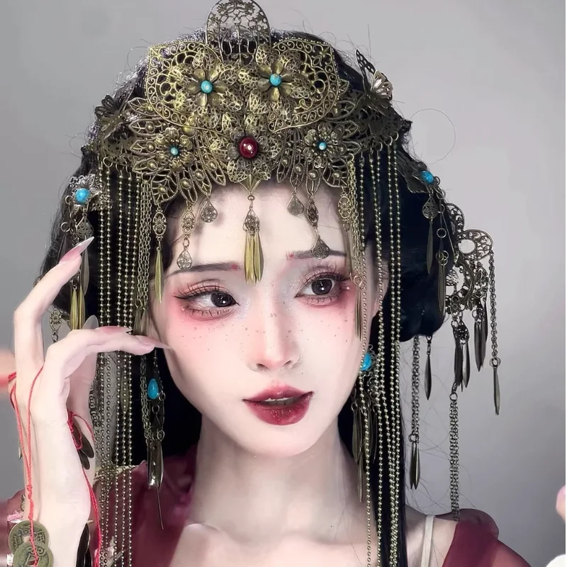 

Ancient Bronze Retro Color High Priest Hair Crown Mountain Female Ghost Bridal Headdress Set