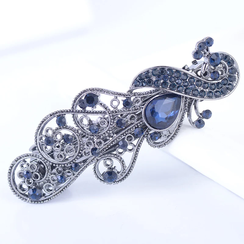 EASYA Blue Peacock Hairpins Rhinestone Crystal Flower Leaf Hair Clip Barrettes Vintage Hair Accessories Jewelry For Women Girls