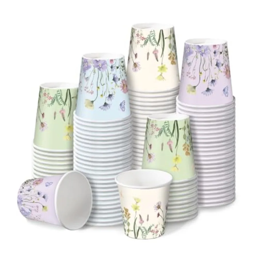 

2 oz Bathroom Cups, Disposable Paper Cups - 100 Pack Set Design Printed - Mini Mouthwash Rinse Paper Cups for Home, Bathroom, P