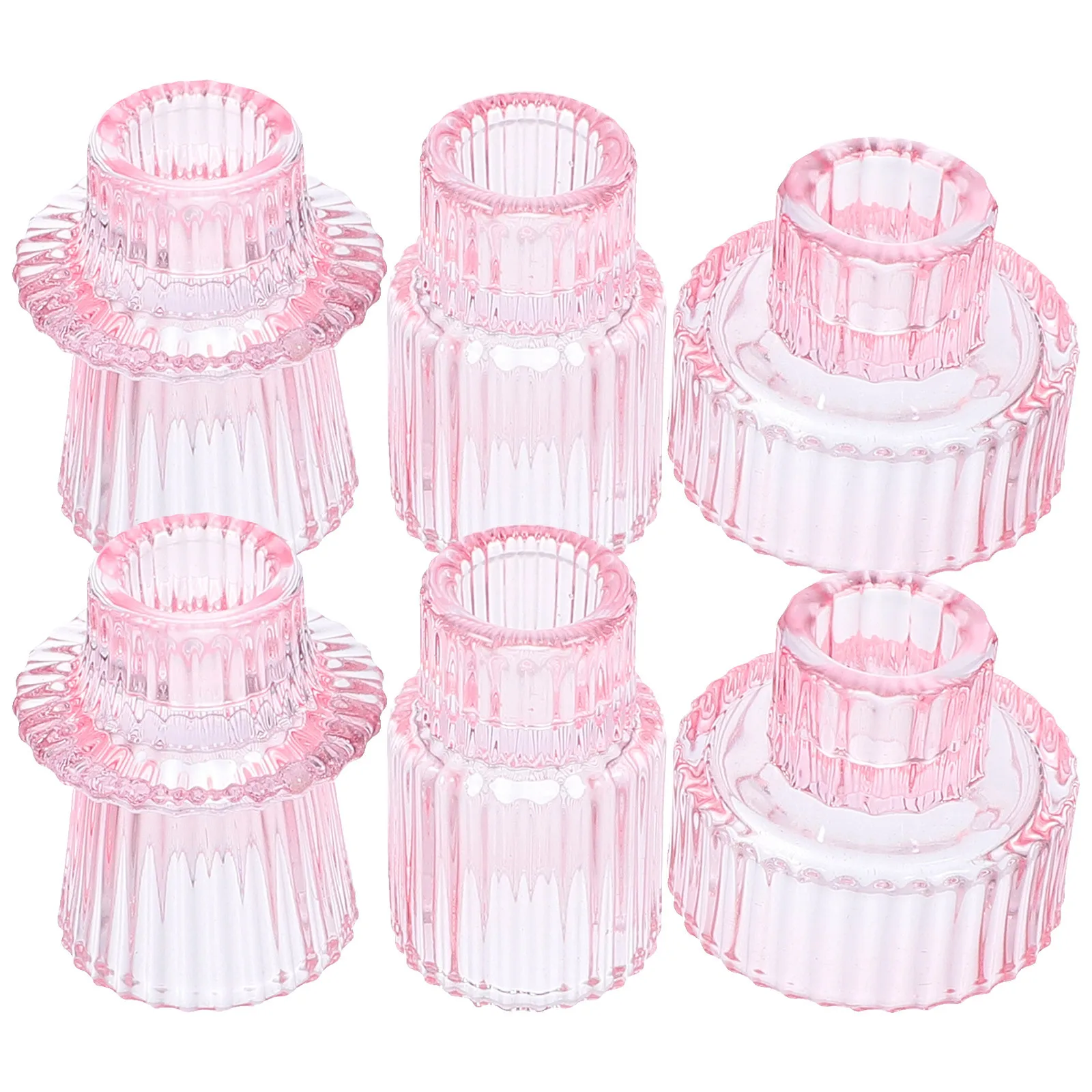 

6Pcs Glass Holder Set Vertical Ribbed Design for Table Centerpiece Home Decor Romantic Pillar Candlestick Holders