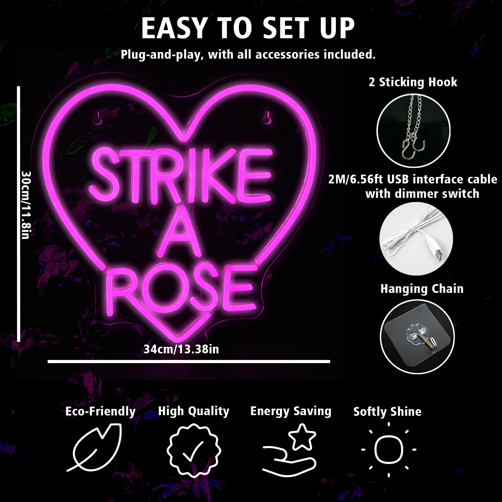 Strike A Pose Pink Neon Signs Wall Decoration Lamp, Dimmable LED Lights, USB 62, Photo Studio, Shopping Mall, Party Decor