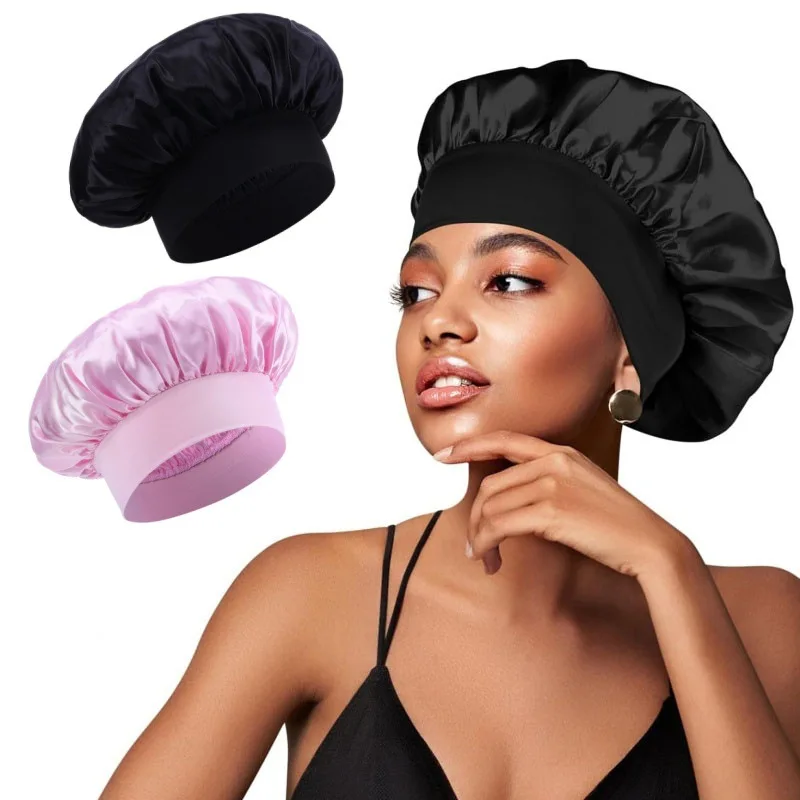 

Premium Satin Sleep Cap for Women, High Elastic Wide Band, Hair Care Bonnet, Shower Hat, Pure Handmade, Daily Night, Multi-Use