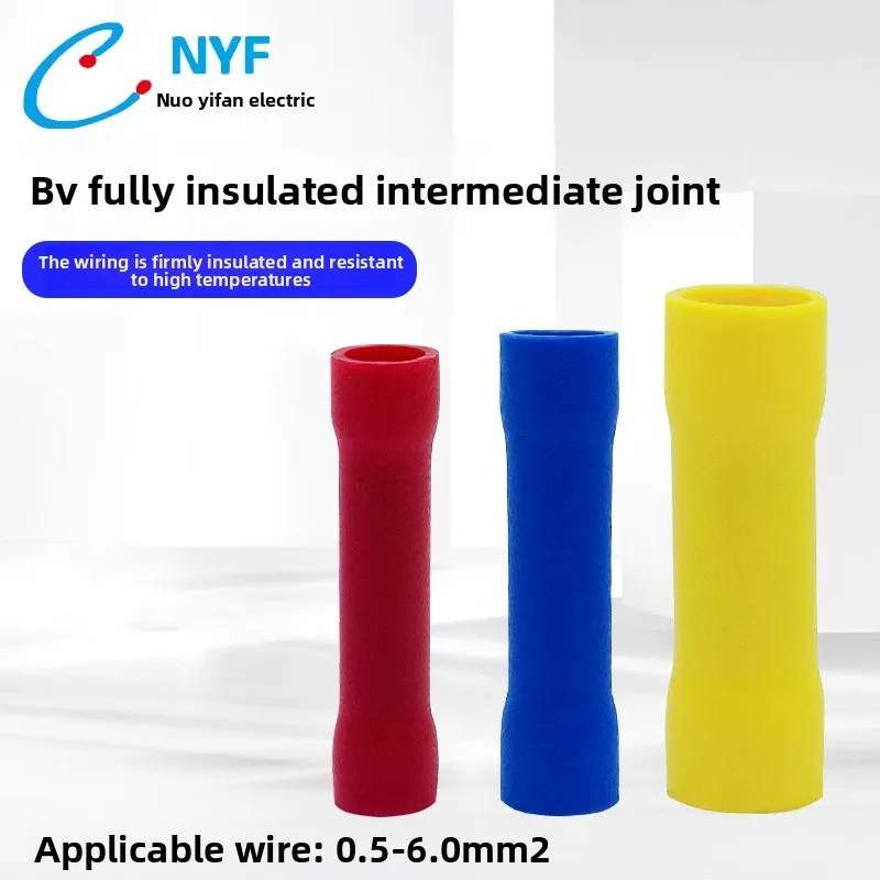 BV Series Fully Insulated Tubular Butt Splice Connector Long Cold Crimp Terminal Red Copper Crimp Tube