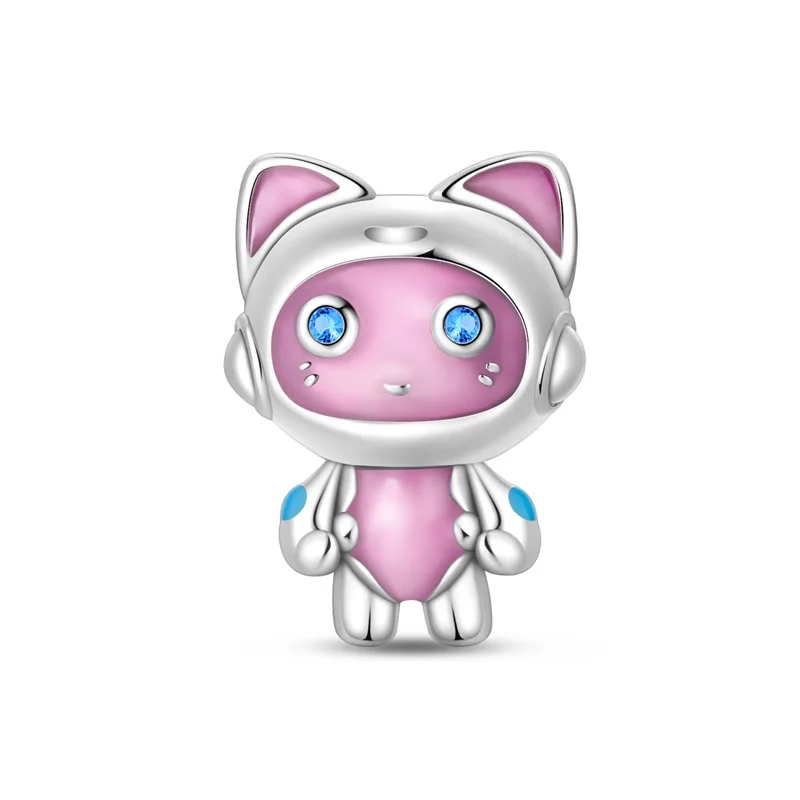 

925 Sterling Silver Sparkling Mechanical Cat CZ Zircon Charms Beads For Women Fit 3mm Original Bracelet DIY Party Jewelry Gifts