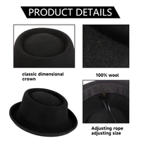100% Wool Pork Pie Fedora Hat for Women Men Autumn Winter Felt Curved Brim Porkpie Hat - Image 4