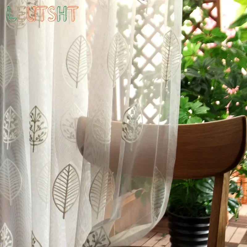 Living Room Dining Room Bedroom Curtains American Leaf Embroidered Window Screens Light and Impermeable Tulle Curtains