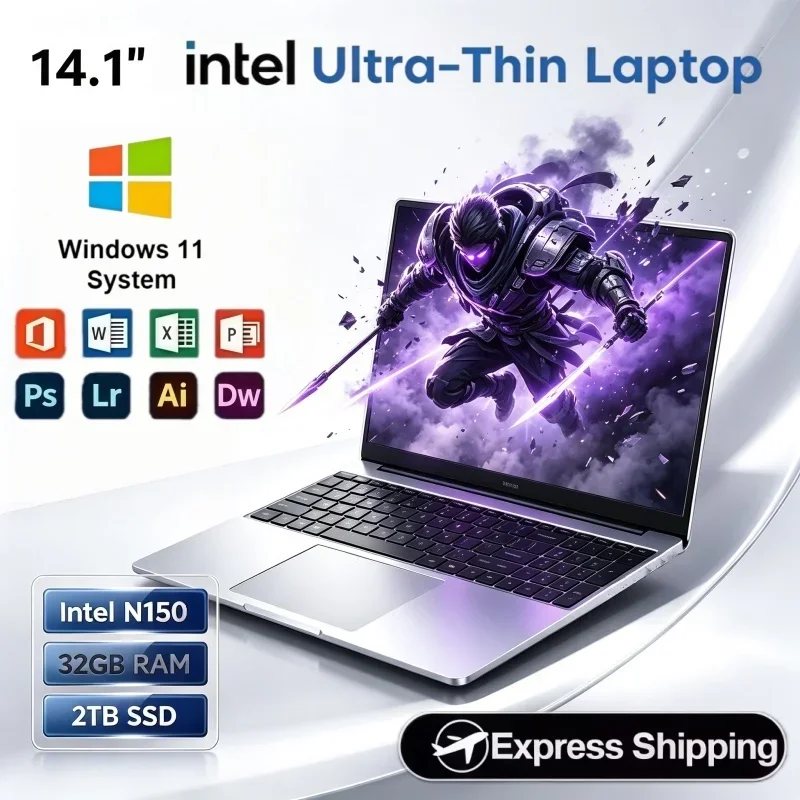 14.1 Inch 2026 New Notebook Intel N150 Windows 11 32GB RAM 2TB SSD High Capacity Storage Laptop For Study Office Use