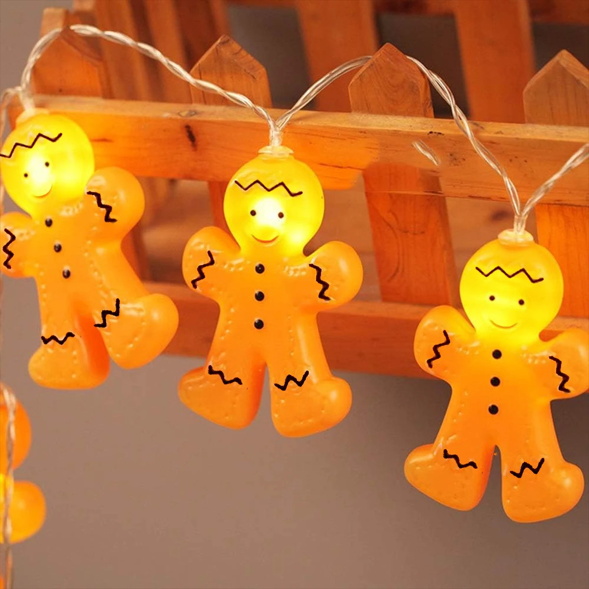1pc Gingerbread Man LED String Lights 10/20LED Battery Powered Holiday Fairy Lamps For Xmas Tree Winter Scenes Festive Decor