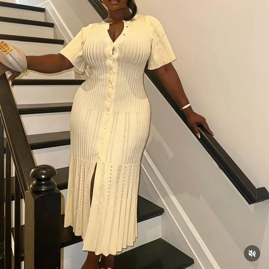 

Fishtail Dress Women Long Dresses Sexy Vestidos Streetwear Short Sleeve High Waist Knitted Elegant Bodycon Y2k 2025 Party Club