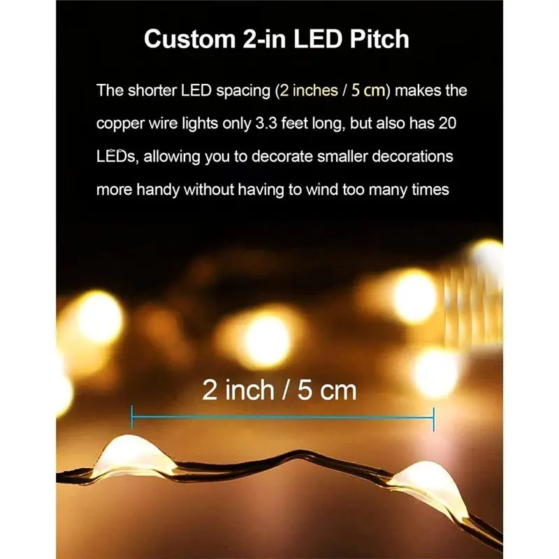 [NEWA08R】 Fairy Lights Mini Lights Battery Operated 3.3Ft 20LED For Mason Jars Christmas, Warm White
