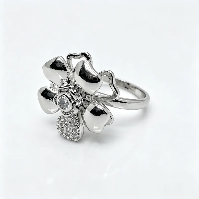 Silver Plated Flower Bow Zircon Rotating Anxiety Ring Adjustable Open Stackable Women Party Evening Jewelry Gift For Her