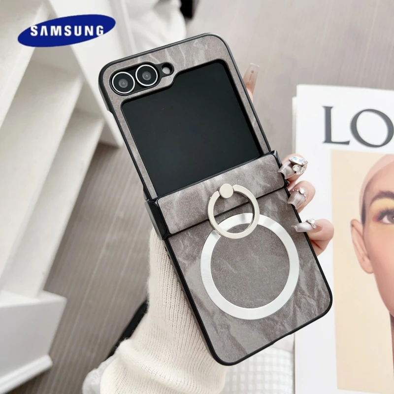 For Samsung Galaxy Z Flip 6 5 4 3 Ultra Thin Magnetic Case Finger Ring Stand Clip For Magsafe Charging Hinge Holder Back Cover
