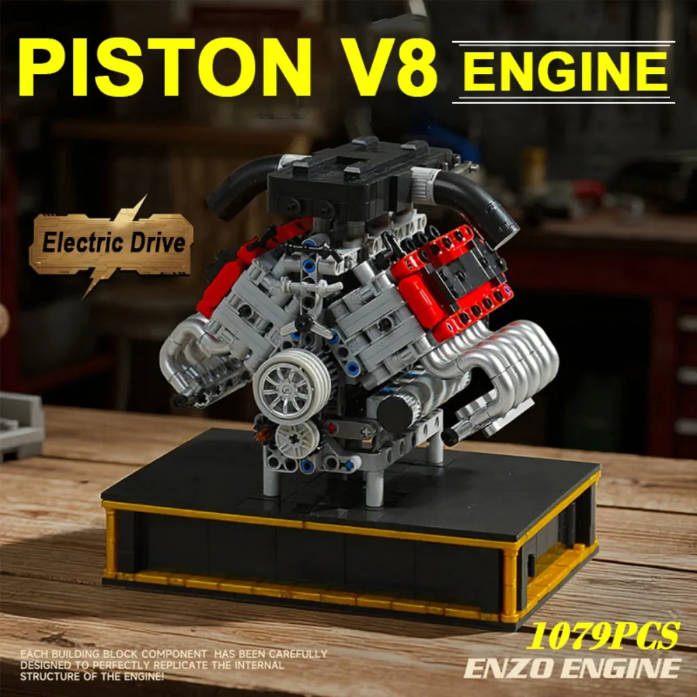 

1079PCS V8 Engine Model Building Kit Realistic Small Particle Assembly Simulation Car Engineering Toy Educational Xmas Gift