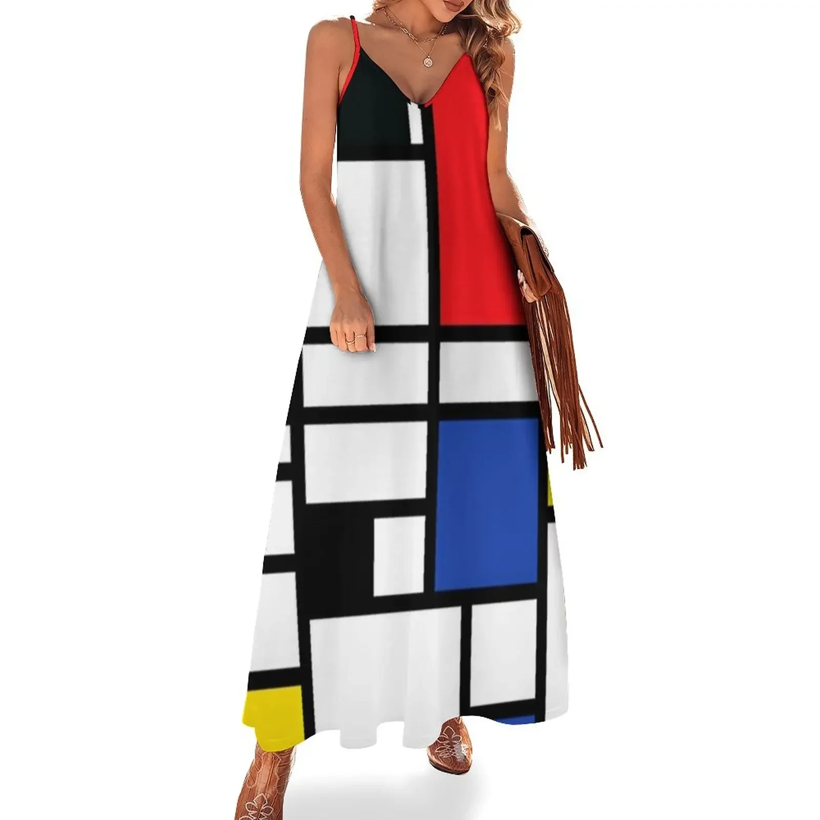 

piet mondrian - Composition with,Red,Blue, yellow,black,white Sleeveless Dress Women's dress dress korean style