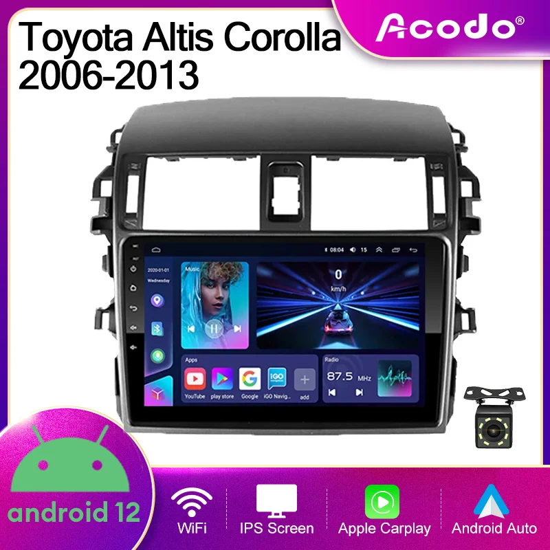 

Acodo 9'' Android 12 Car Radio For Toyota Corolla Altis 2006-2013 GPS CarPlay Auto WiFi BT FM IPS Screen SWC Car Player Stereo