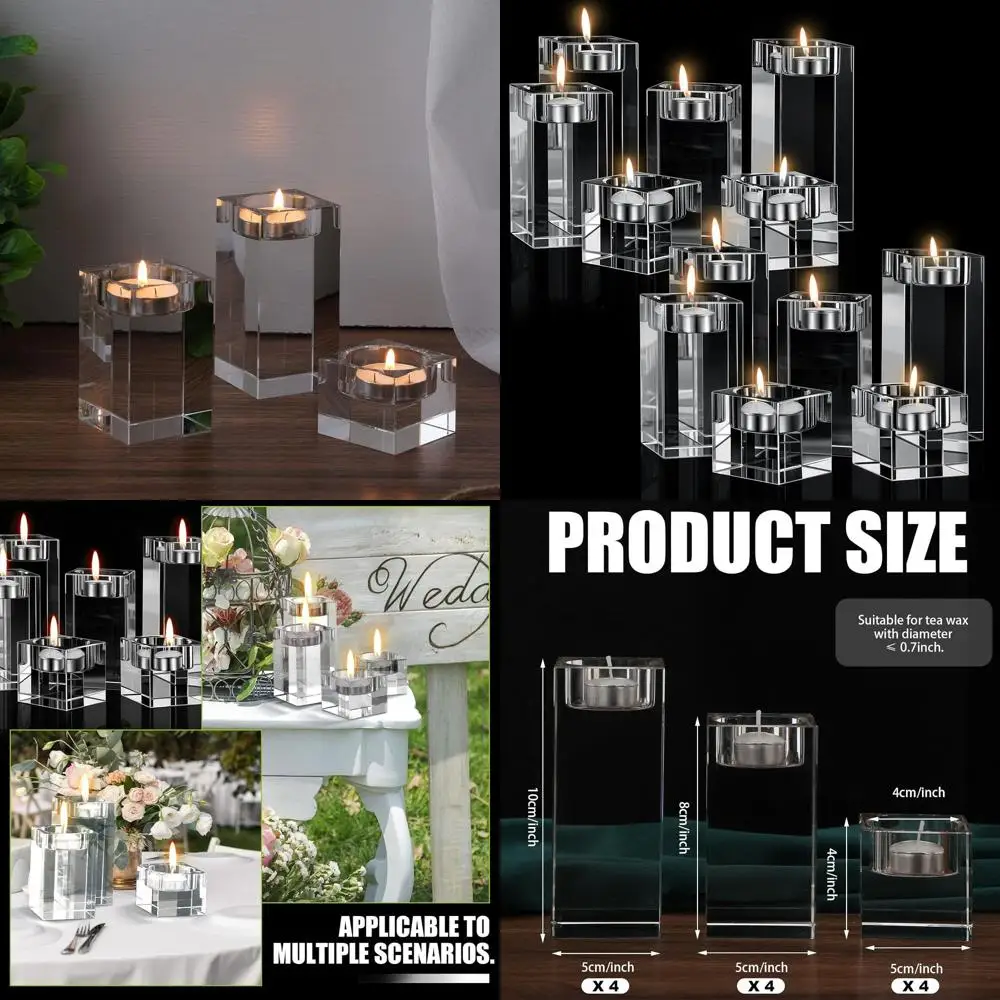 

Набор из 12 подсвечников из хрустального стекла для чайных свечей - квадратные подставки для свадебных, обеденных и гостиных композиций