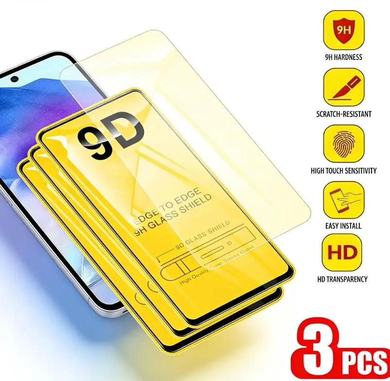 1-3Pcs 9D HD Full Cover Screen Protector For Samsung A56 A57 A17 A16 A15 A36 A26 A35 A34 A33 A55 A54 A53 S24FE A07 A06 A05