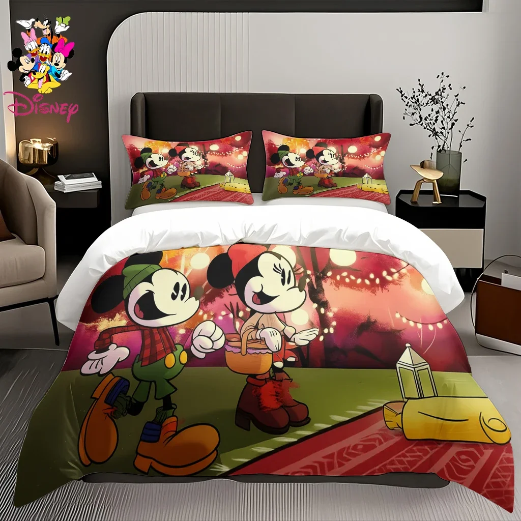 

2/3pcs Disney Mickey Minnie Stitch Duvet Cover Set Without Filler Digital Print Machine-washable King/Queen Size Holiday Gift