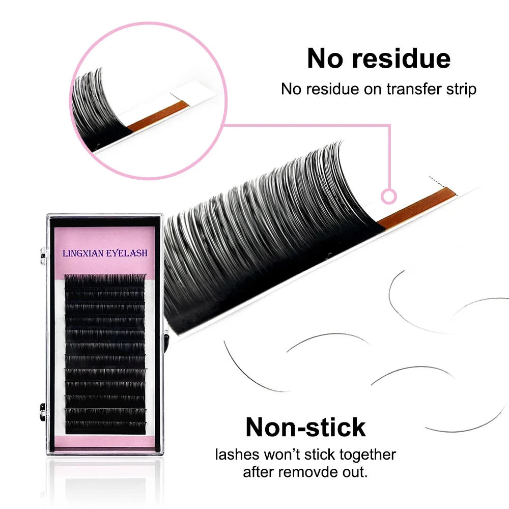 BEAUTY-Korea Silk False Mink Eyelashes Extensions, Natural Soft Individual Eyelash, Russian Volume Eye Lashes, 12 Rows, 100 Lot