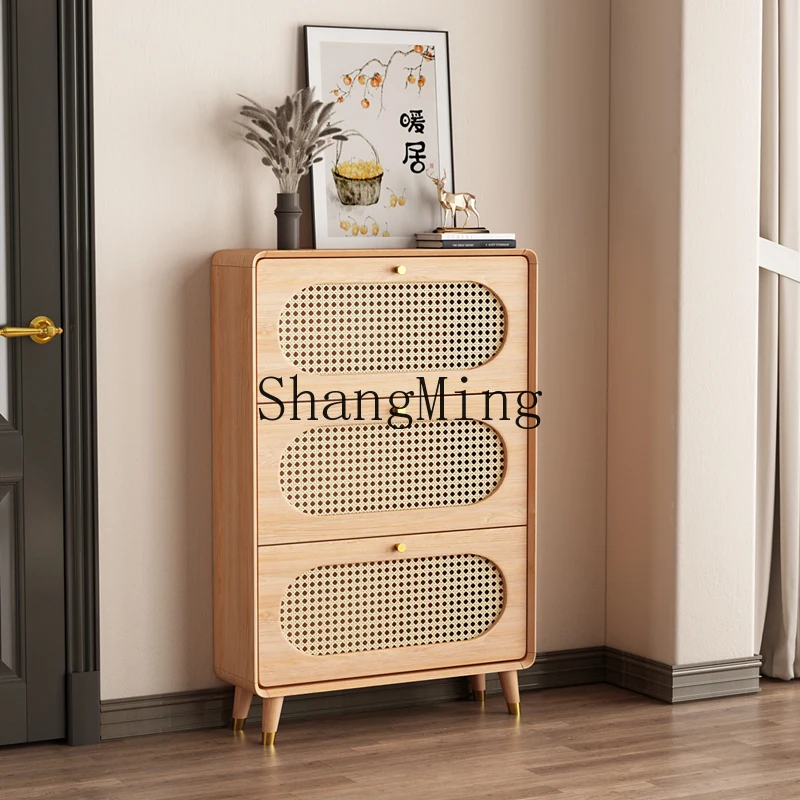 

LXY solid wood ultra-thin rattan shoe cabinet, simple and modern tipping bucket entrance entrance foyer cabinet