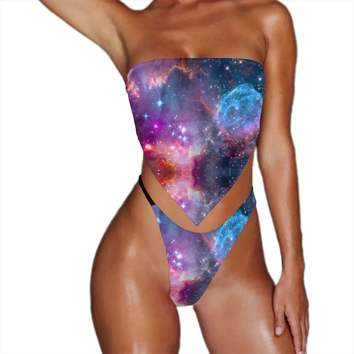 Sexy Blue and Purple Galaxy Micro Bikinis Set Cosmic Neon Thong Bikini Swimsuit High Cut Push Up Surfing Swimwear Bathing Suit