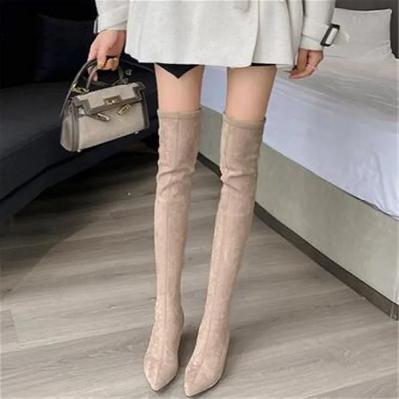 Sexy High Boots Women 2022 Winter New Fashion Over The Knee Warm Botas Mujer Suede Lace Up Pumps Sock Shoes High Heels Boots