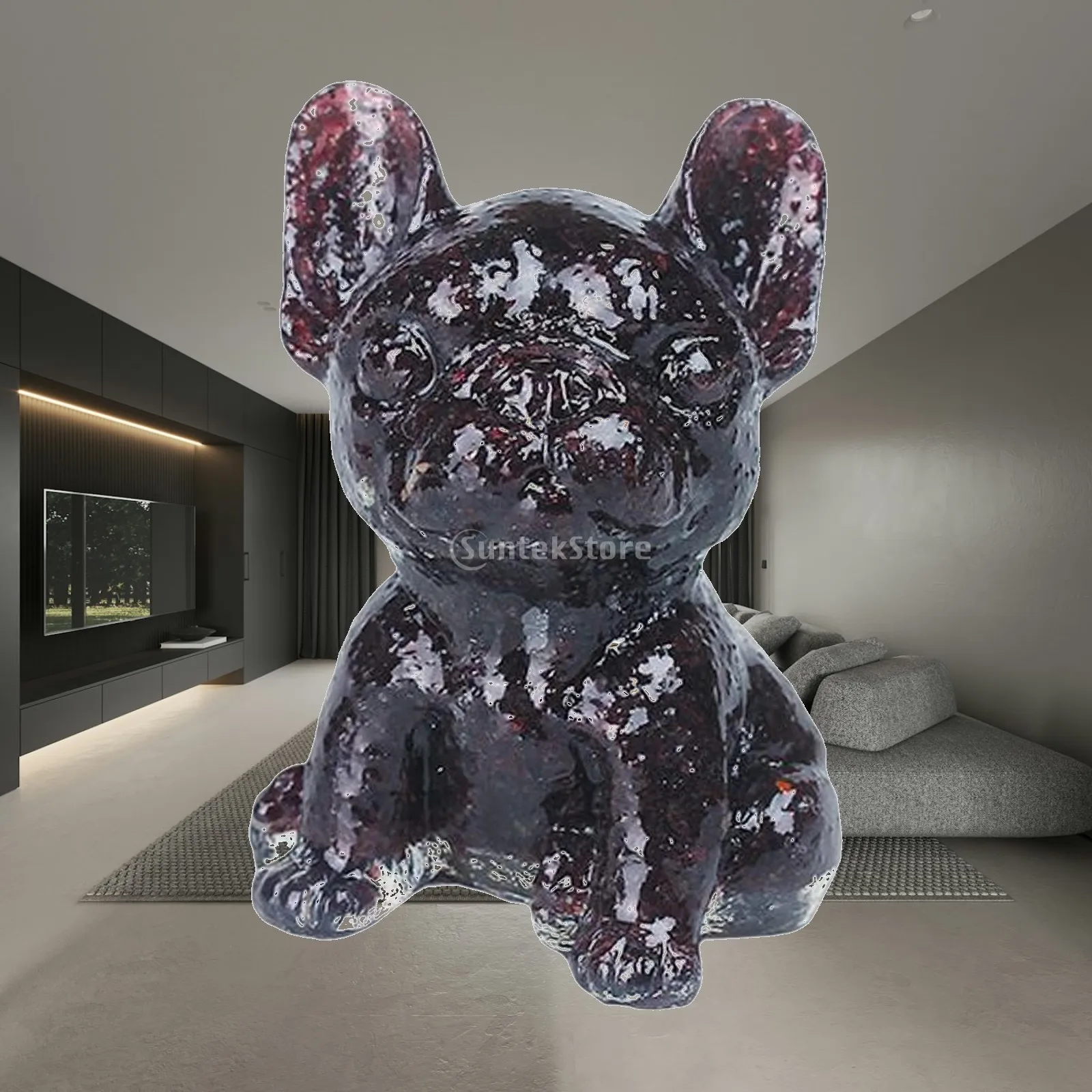 White Crystal Bulldog Figurine Small Dog Statue for Desk Decor Home Decorative Figurine Animal Sculpture Bookshelf Centerpiece