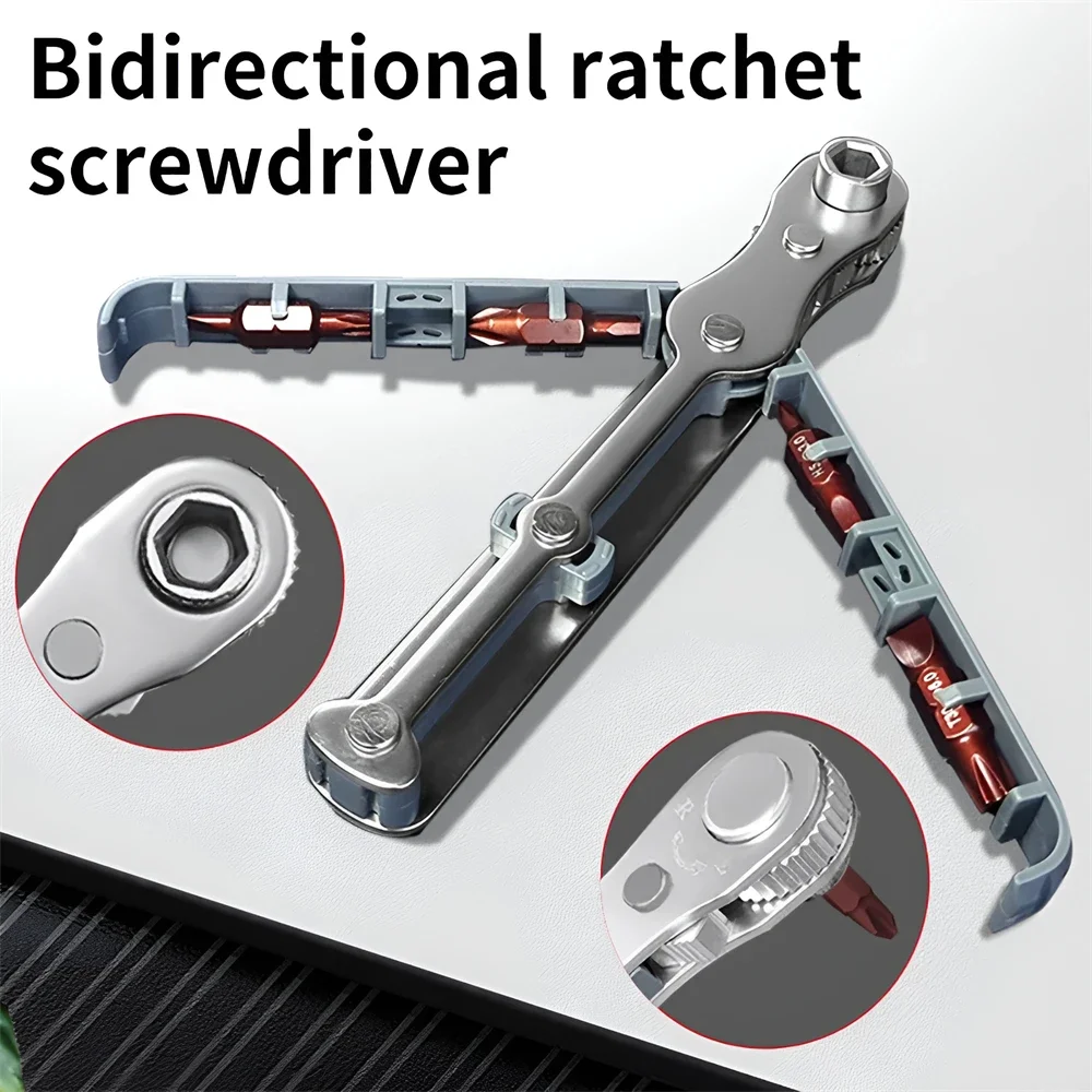 Bidirectional Ratchet Screwdriver Set Right Angle Household Multifunctional Wrench Cross Slotted Portable Short Screwdriver