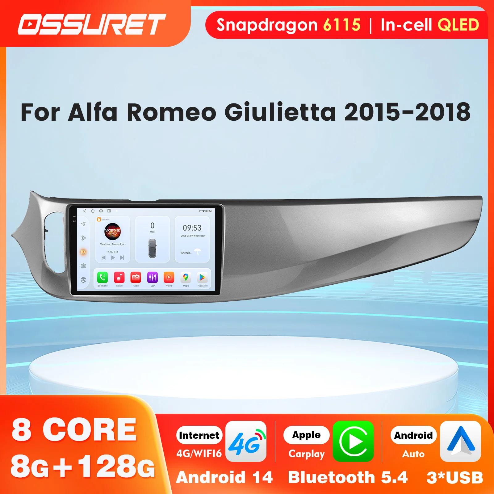 Android 14 Radio de coche reproductor de vídeo Multimedia navegación GPS para Alfa Romeo Giulietta 2015 2016 2017 2018 soporte DAB DVR OBD BT