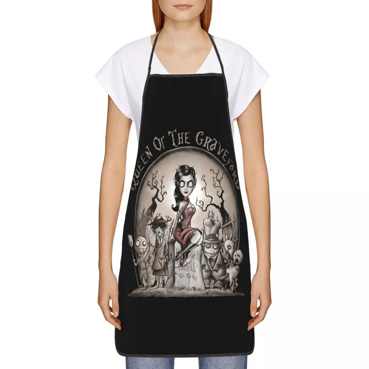 Custom Queen Of The Graveyard Frankenweenie Apron Men Women Horror Adult Unisex Kitchen Chef Bib Tablier Cuisine Cooking Baking