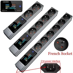 French socket Power Strip Digital Ampermeter Power Energy Voltmeter Ammeter Metal Sehll C14 interface extension electrica