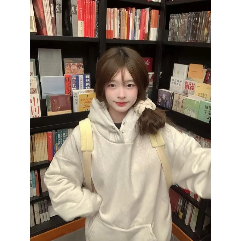 ay Pure Cotton Button up Hoodie Women's Autumn Winter Thiened Silver  Velvet Jaet American Trendy Brand Casual Wear