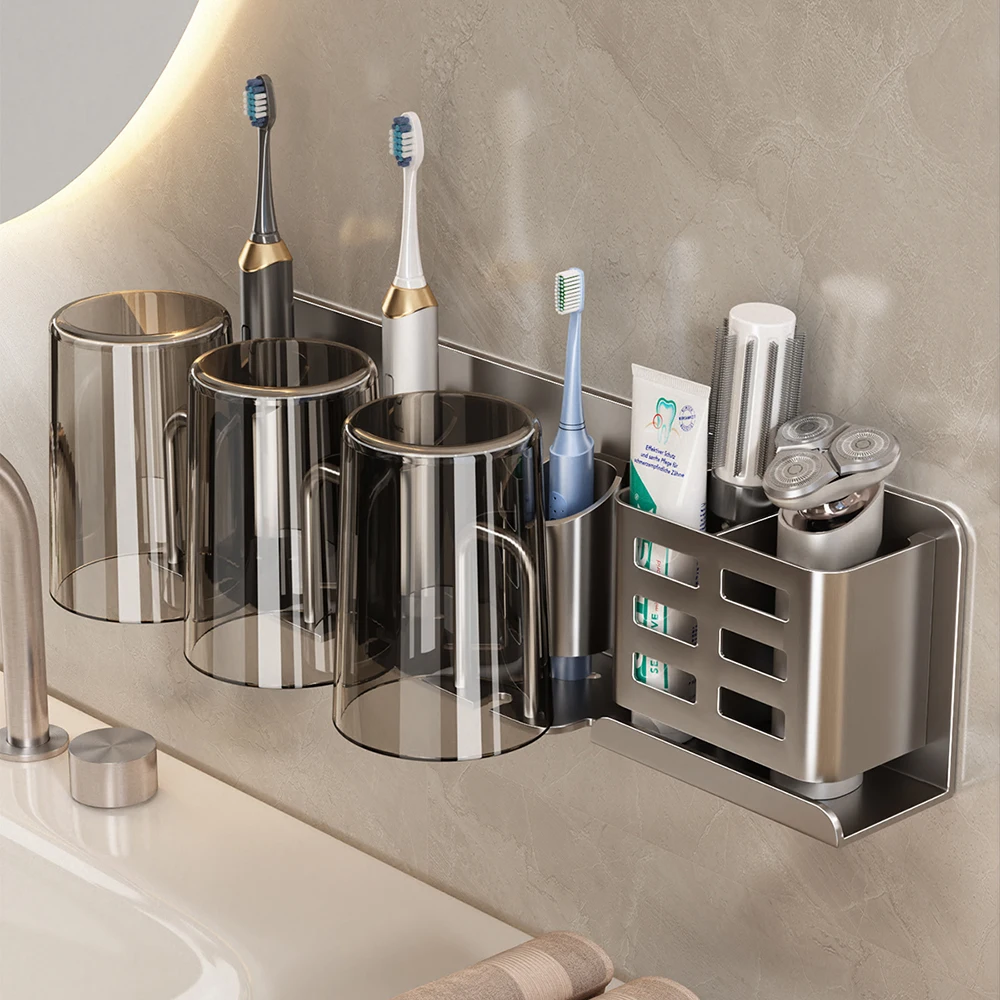 

Bathroom Wall Aluminum Electric Toothbrush Holder Tooth Brushing Holder,Toothbrush Holder Wall Mounted for Toiletries Storage