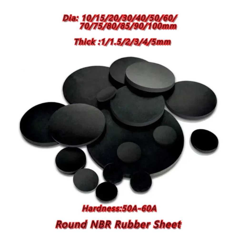 Solid Round Nitrile NBR Seal Gaskets Rubber Sheet Pad Dia 10/15/20/30/40/50/60/70/75/80/85/90/100mm Thick 1/1.5/2/3/4/5mm 10pcs