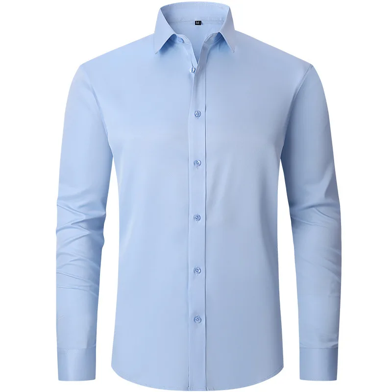 Full Elastic Force Shirt Men's Non-Ironing Anti-Wrinkle Men's Casual Business Pure Color Shirt