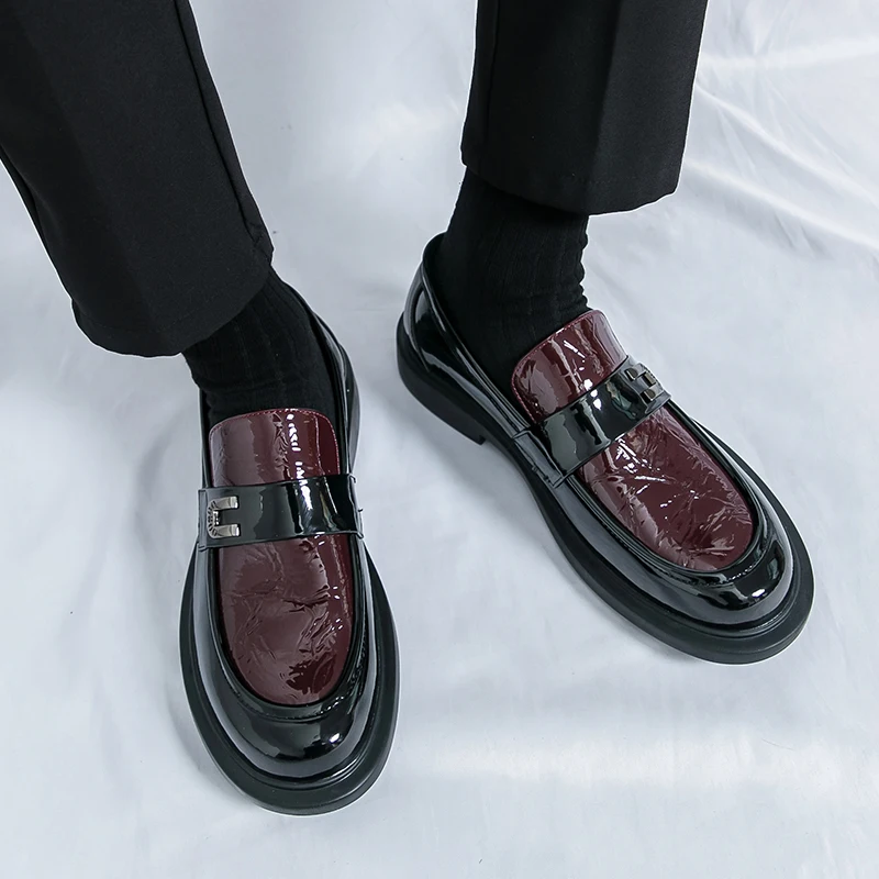 Fashion Splicing Loafers Shoes Men Round Toe Business Casual Formal Leather Shoes Classic Versatile Style