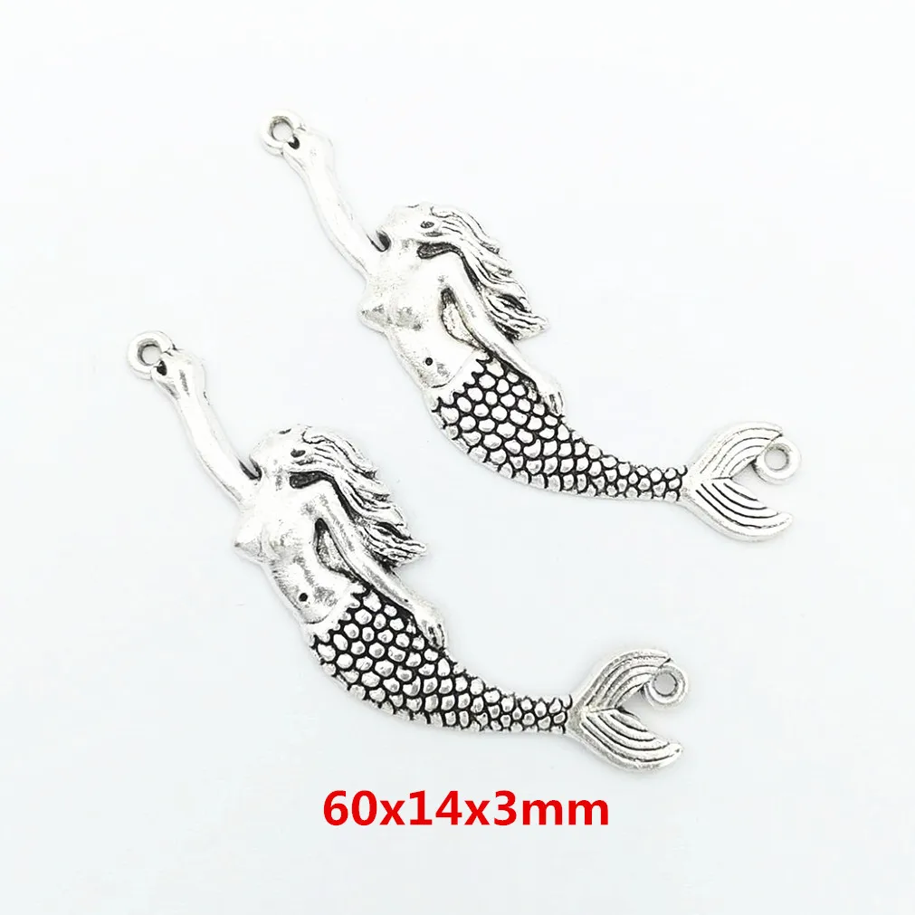 4PCS DIY Retro Zinc Alloy Jewelry Accessories Mermaid Pendant