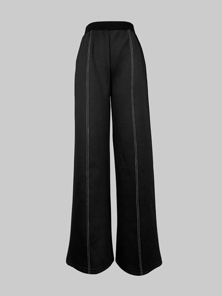 Freeacy Women\'s Autumn Suits V-neck Long Sleeves Top & Wide Leg Pants Two-piece Sets Urban Female Casual Streetwear Outfits