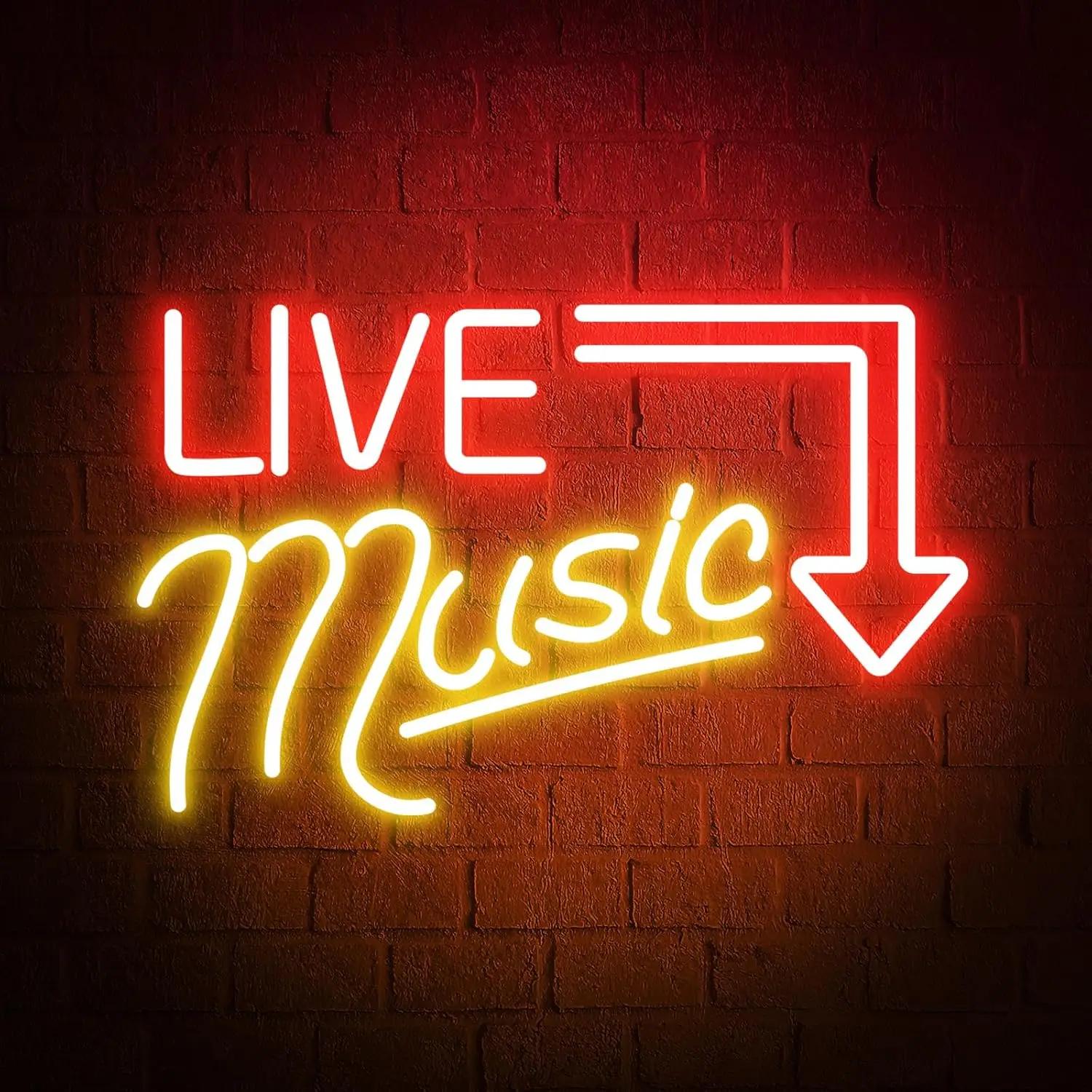 16x10in Music Live Red Yellow Neon Signs LED Light Sign Wall Decor Nightclub Bar Club Pub Bedroom Rock Roll Music Studio Wine