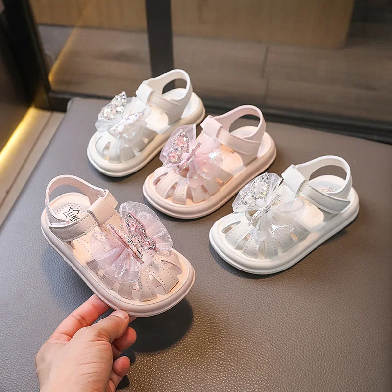 Sandales souples à nœud papillon pour fille, chaussures de princesse astronomique pour bébé et enfant, collection été 2024