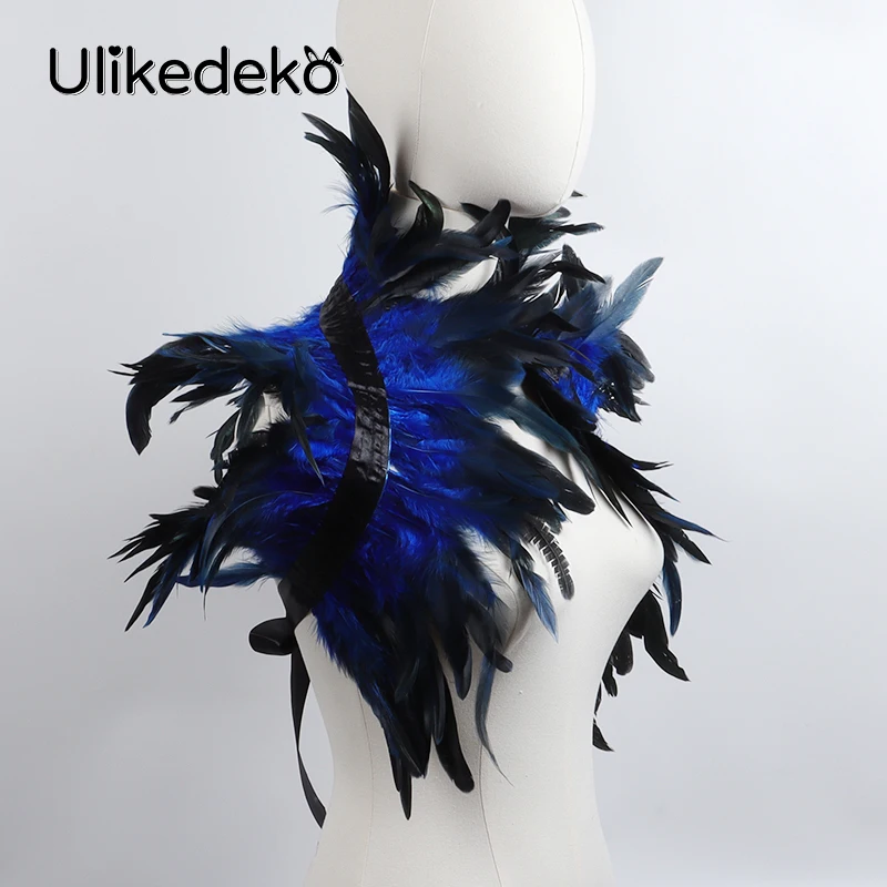 Châle en Plumes Bleues, Cape Gothique Initiée, Vêtements de Scène, Showgirl, brev, ixd'Halloween, Accessoires de Cosplay, Faux Col